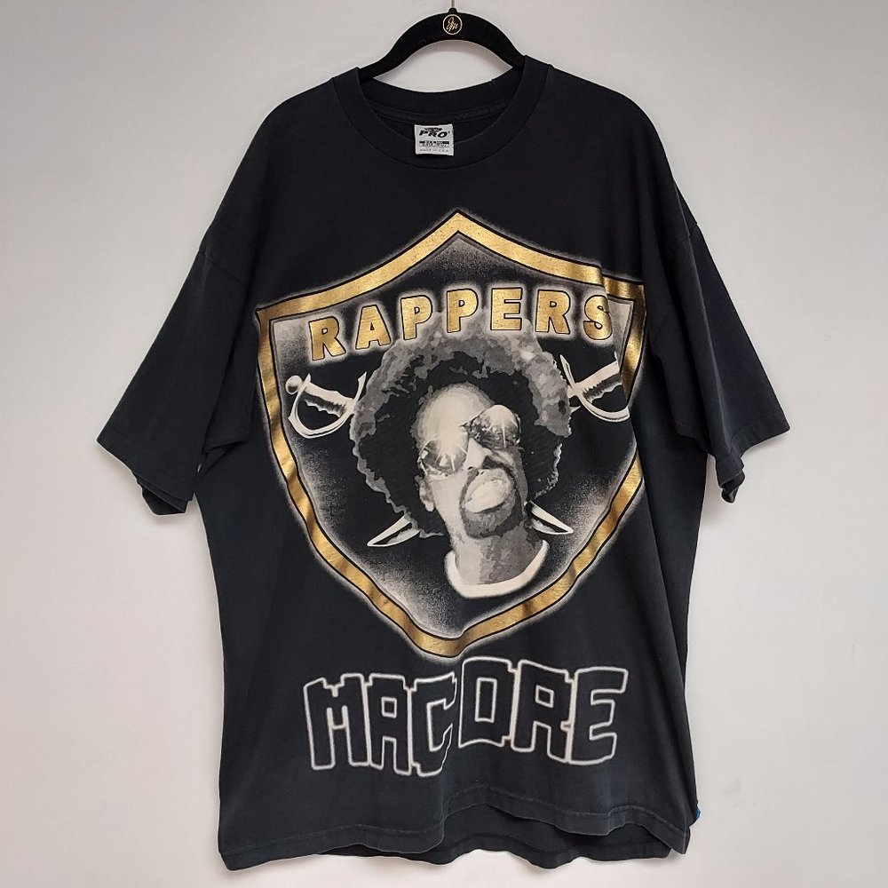 VTG MAC DRE WEST COAST HIP-HOP RAPPER OAKLAND RAIDERS T-SHIRT RARE 1 OF A KIND👀